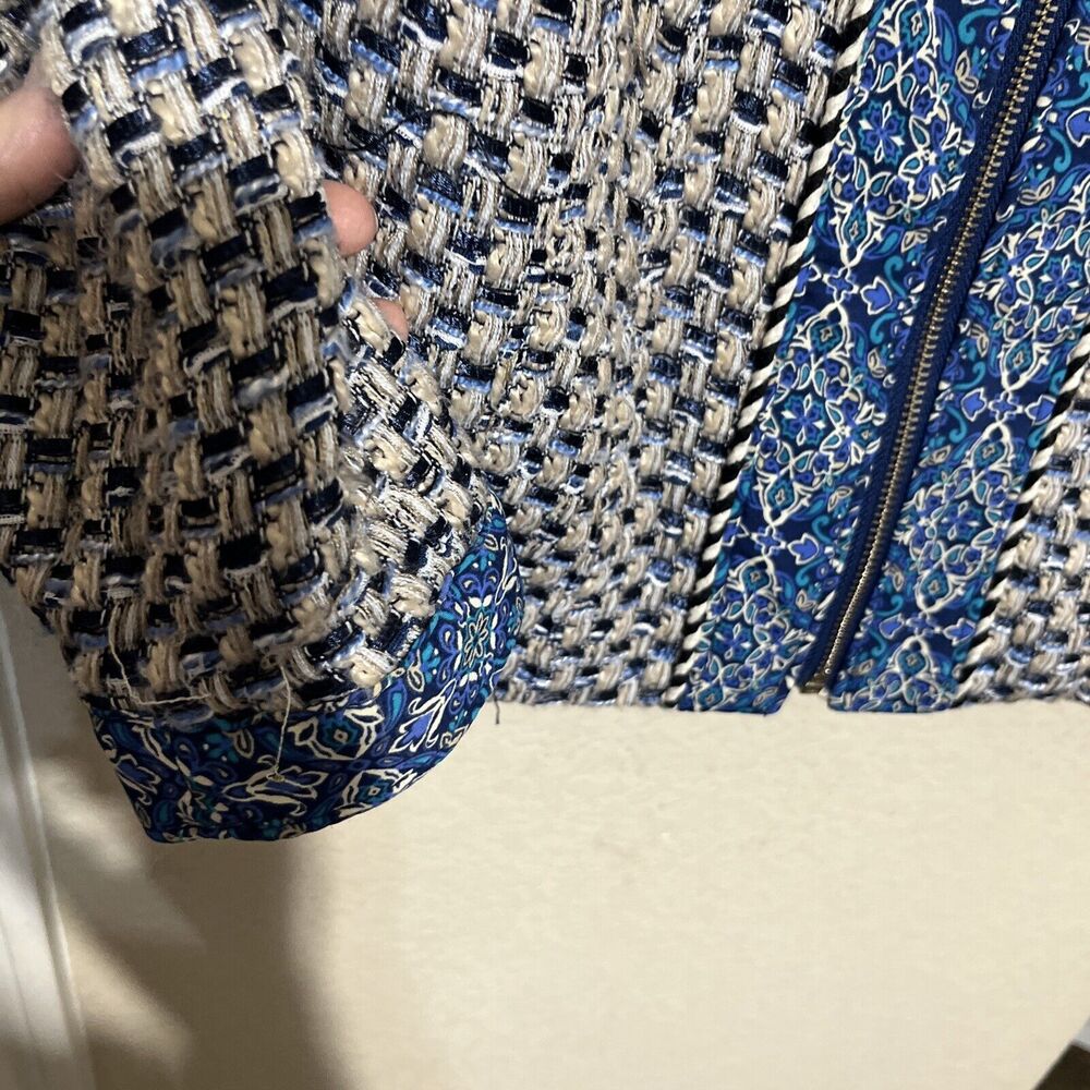 Chicos 0/S Blue Tweed Jacket Blazer boucle full zip sz 4/6 - Picture 5 of 10